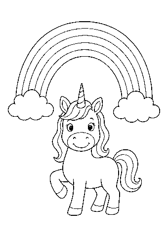 Einhorn am Regenbogen Ausmalbild zum Ausdrucken