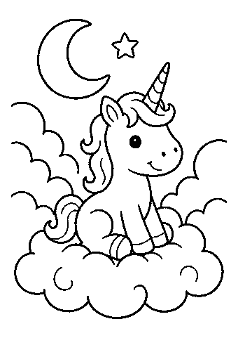 Einhorn auf Wolke Ausmalbild zum Ausdrucken