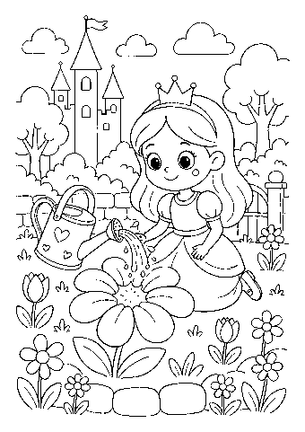 Prinzessin im Garten Ausmalbild zum Ausdrucken